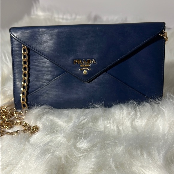 Prada Navy Blue Vitello Leather Envelope Bag P32 - Picture 1 of 7